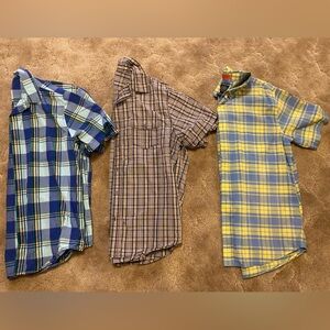 Men's Casual Button Down Shirts - Blue, Brown, Yellow Plaid